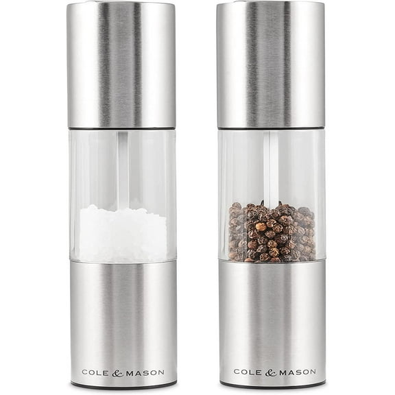 Cole & Mason Oslo Precision   Adjustable Salt & Pepper Mill Set, Silver/Clear Top