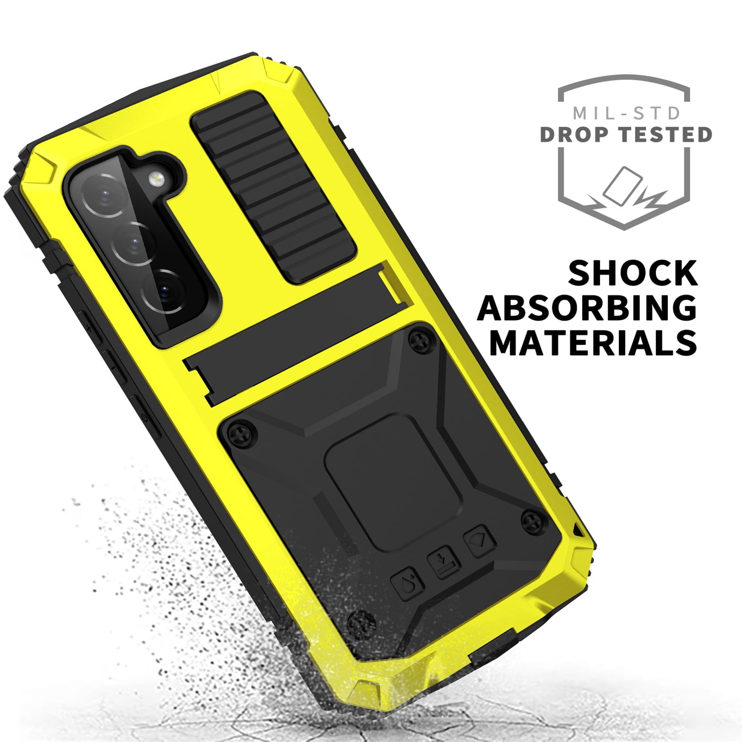 Samsung S23 Plus Rugged Full-Body Case, Metal Bumper Built-in Screen Protector&Kickstand,Dustproof Drop-Proof,Full Body Protection Heavy Duty Rugged Military Cover For Samsung Galaxy S23 Plus, Yellow