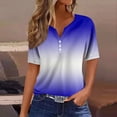 thumbnail image 2 of Camiseta con botones decorativos de manga corta con cuello en V degradado vintage informal a la moda para mujer Top azul oscuro/L, 2 of 5