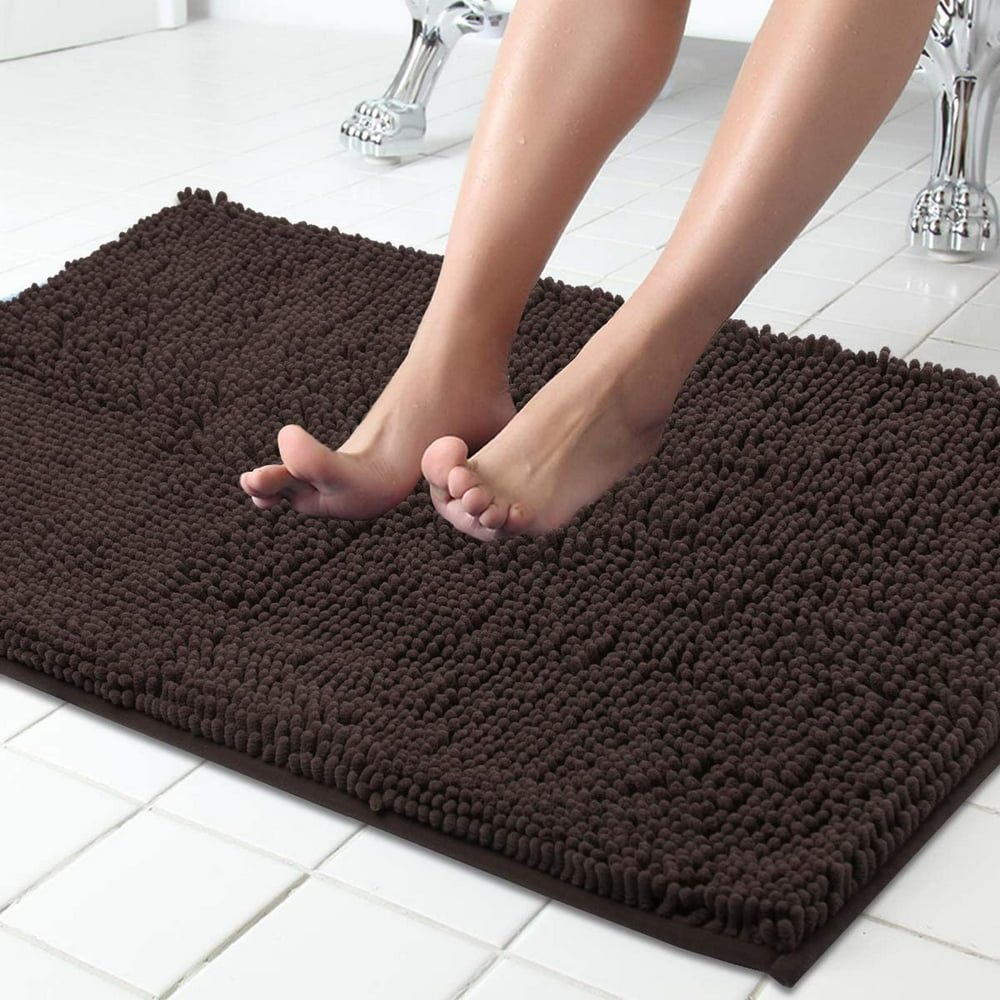 Latte Rugs for Bathroom SlipResistant Shag Chenille Bath Rugs Mat