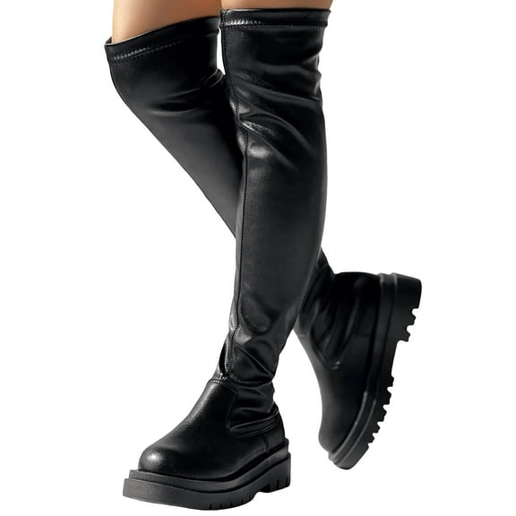 Chenyee Thigh High Boots for Women Platform Over The Knee High Boots Lug Sole Comfortable Stretch Booties