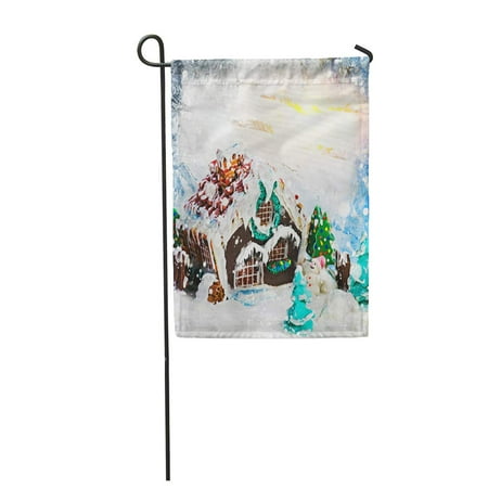 SIDONKU Brown Gingerbread House and Candy for The Holiday Merry Garden Flag Decorative Flag House Banner 12x18