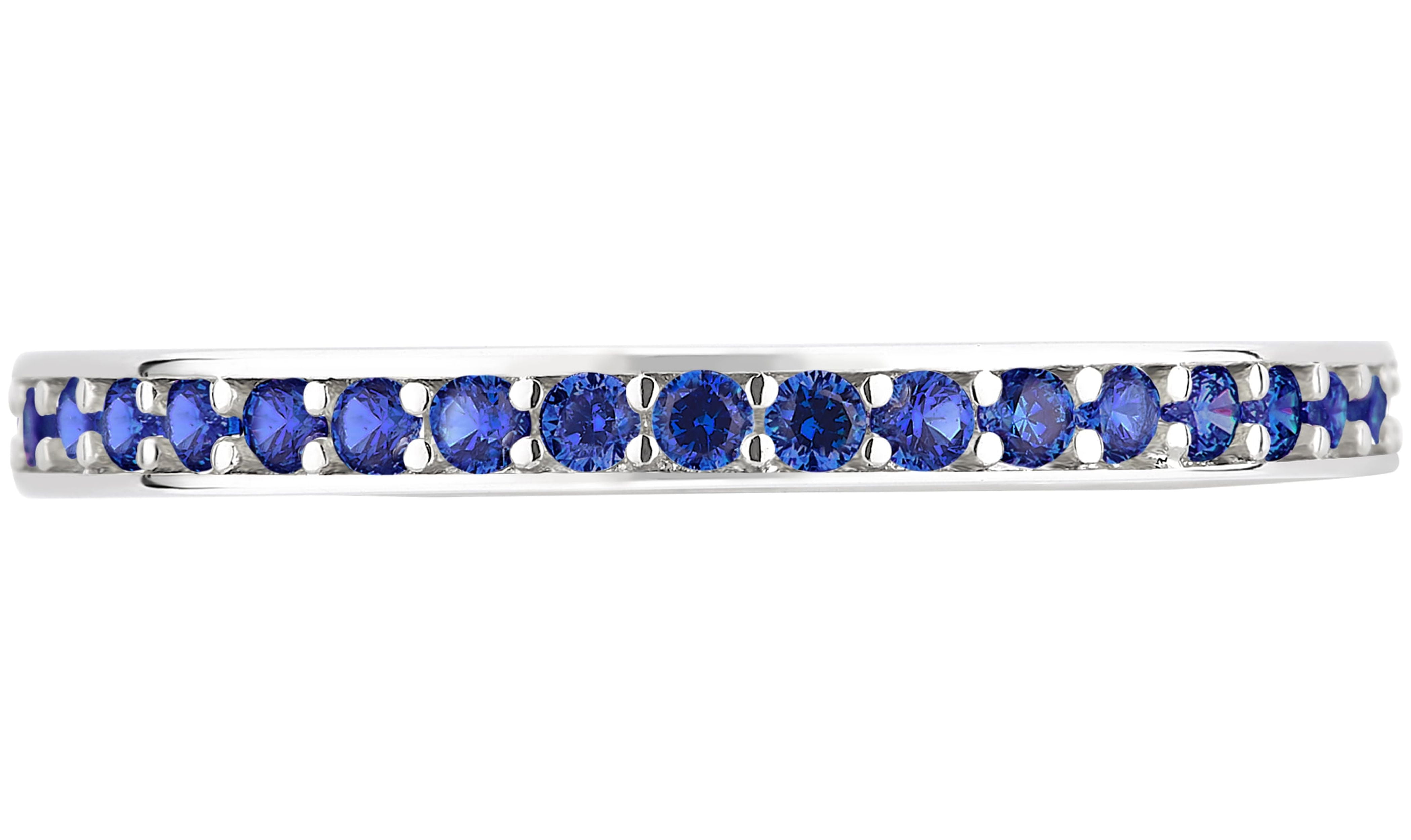 Arista Created Blue Sapphire Eternity Fashion Women's Wedding Band in Silver Overlay Brass