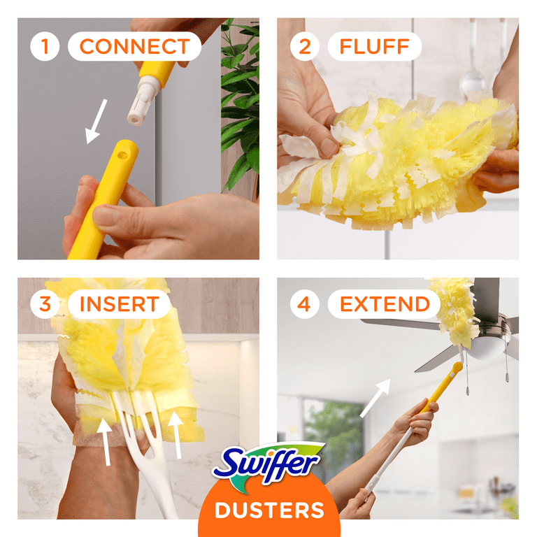 Swiffer Dusters Heavy Duty 3 ft Extendable Handle Dusting Kit Unscented (1  Duster, 3 Refills)
