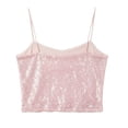 thumbnail image 6 of Wang6 Women Cropped Sequin Camisole Trendy Spaghetti Strap Sparklers Cami Tank Tops Square Neck Mardi Gras Sleeveless Undershirts Tees Pink L, 6 of 6