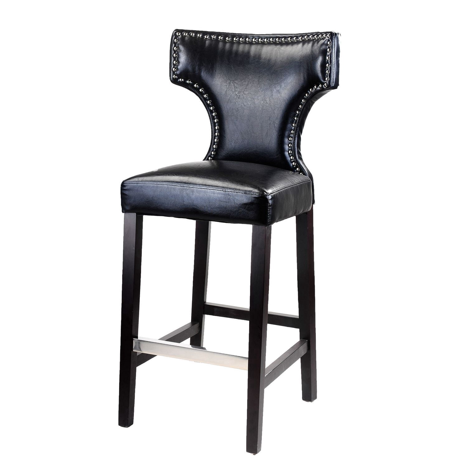 CorLiving Kings Lot de 2 tabourets de bar d'intérieur rembourrés en similicuir noir clouté avec pieds en bois