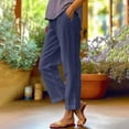 thumbnail image 4 of IDALL Linen Pants Women Petite Pants Women Fashion Solid Color Cotton Elastic Long Pants Beach Leisure Trousers A Of Baleaf Pants Women Baggy Pants Navy M, 4 of 4