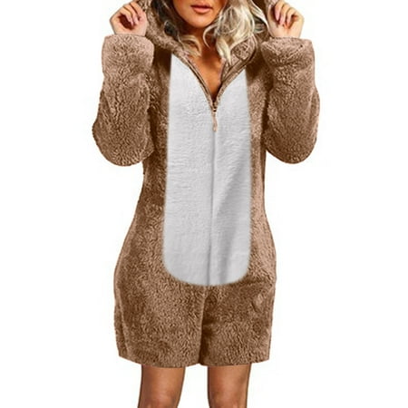

Trench Coats For Women Long Women Long Sleeve Hooded Jumpsuit Pajamas Casual Winter Warm Rompe Sleepwear Khaki M