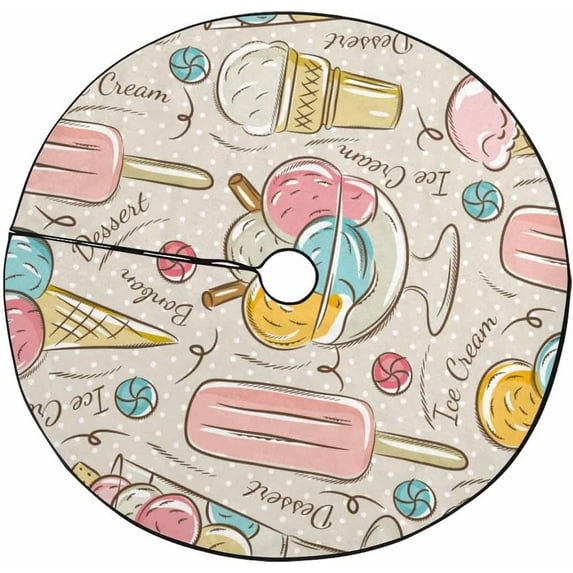 FMSHPON Cute Ice Cream Xmas Christmas Tree Skirt Stand Mat for Holiday Party Decoration Indoor Outdoor 48 inches