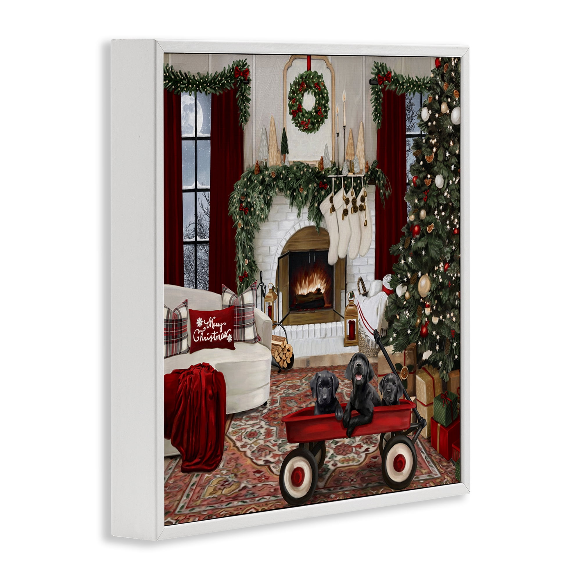Stupell Industries Christmas Hearth Lounge Holiday Painting White Framed Art Prints Wall Art, 24 x 24
