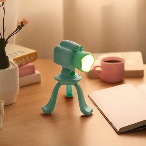 Luz nocturna con cámara vintage | Lámpara de escritorio y de noche | Mini trípode para mayor estabilidad | Brillo suave y cálido para decorar habitaciones infantiles y dormitorios