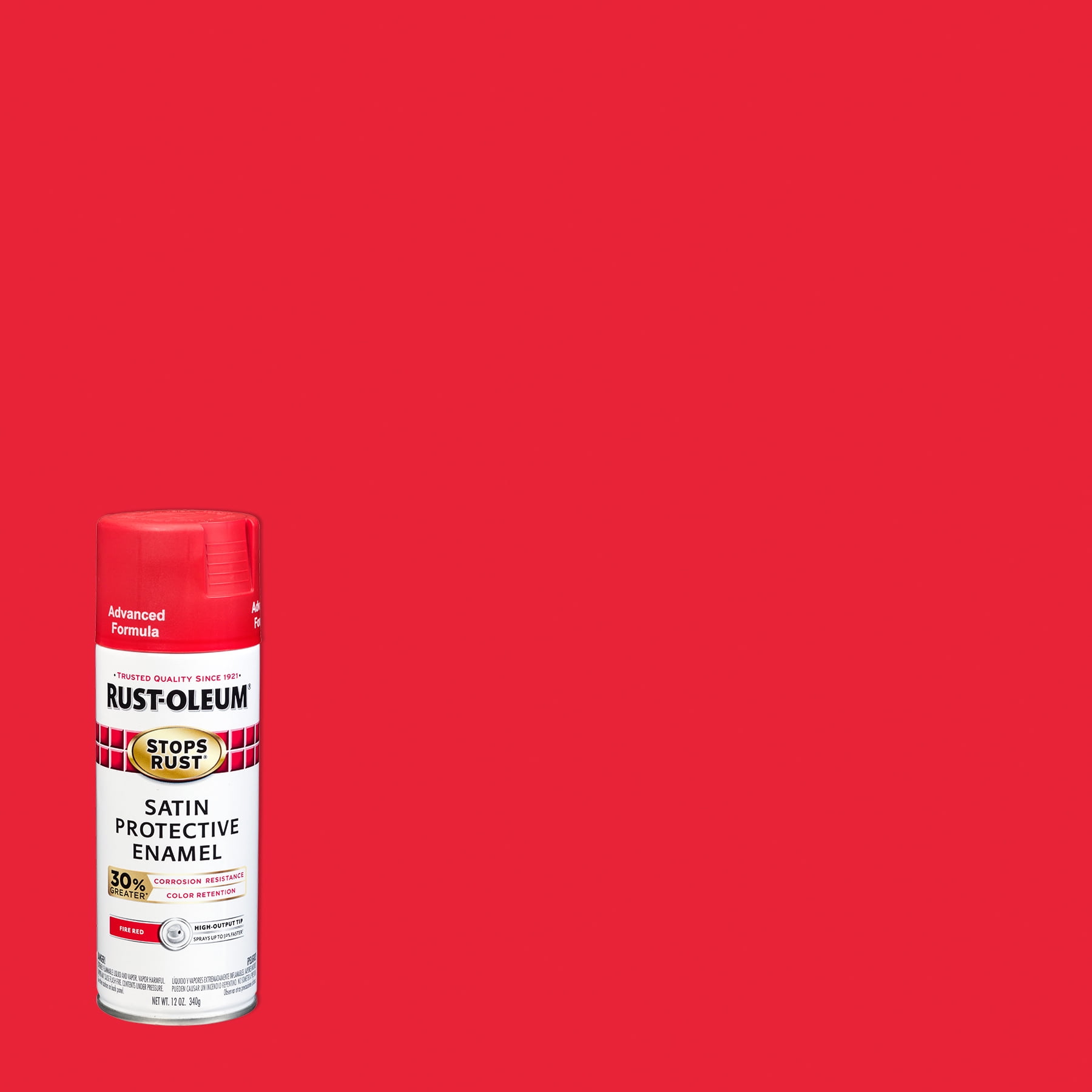 Fire Red, Rust-Oleum Stops Rust Advanced Satin Spray Paint, 12 oz