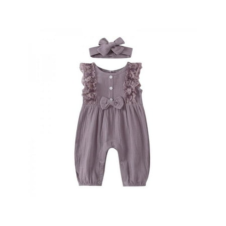 

Baby Girl Cotton Romper with Headband Infant Girl Bodysuit