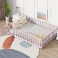 thumbnail image 2 of JERFIT Full Size Low Profile Floor Bed Frame with Safety Guardrail Gate, Platform Bed with Fence for Space Saving, Pink, 2 of 10