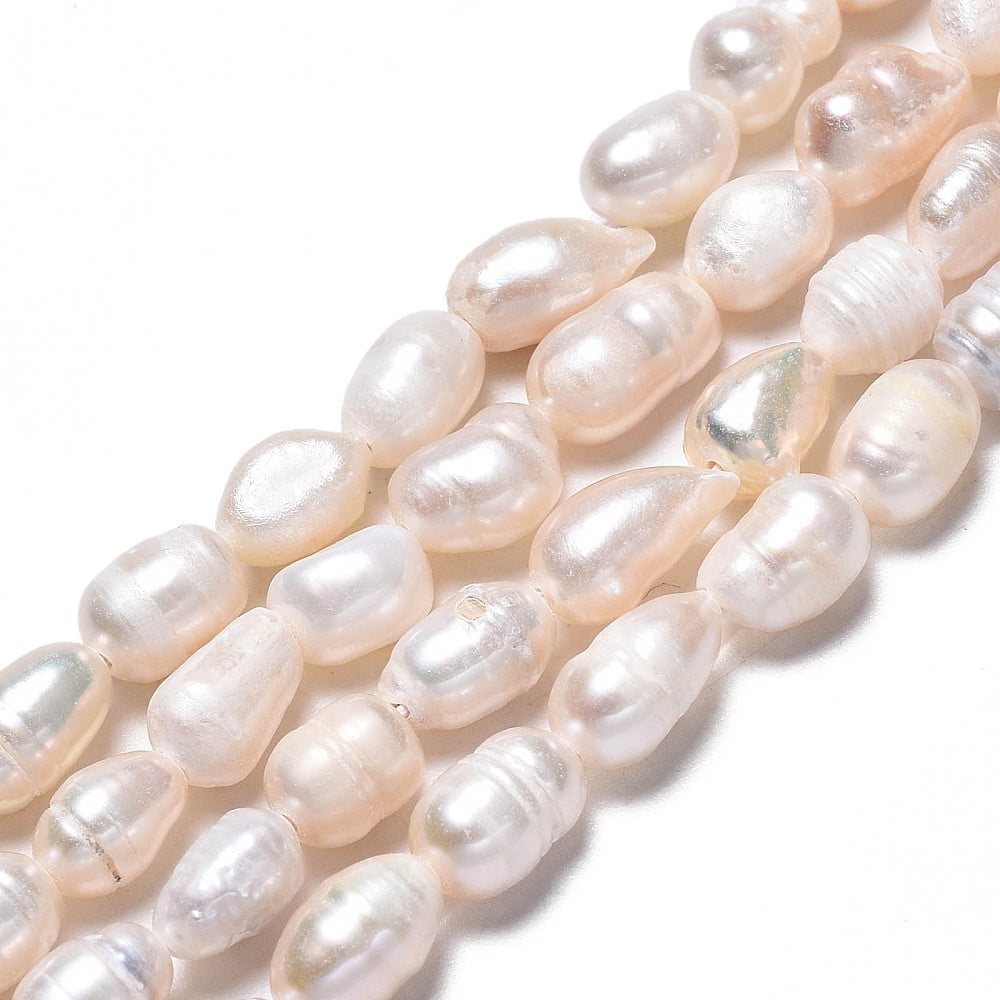 Natural Cultured Freshwater Pearl Beads Strands Rice Seashell Color 5~11.5x4.5~6mm Hole: 0.7mm about 43~46pcs/strand 13.39 inch(34cm)