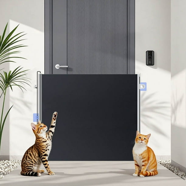Valla de PVC sin perforaciones para mascotas, valla a prueba de saltos, barrera de seguridad para gatos, valla retráctil para mascotas, clips resistentes