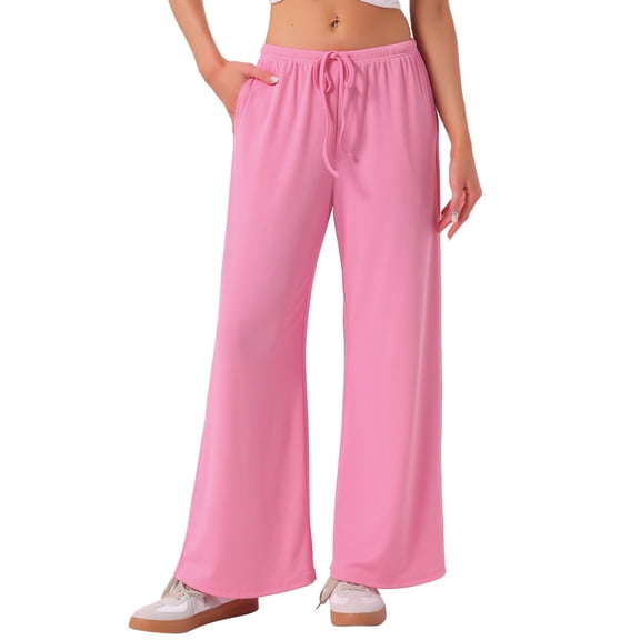INSPIRE CHIC Women's Mother's Day Pajamas Pants Wide Leg Casual Ribbed Knit Loose Fit Sleep Soft Comfort Outfits Lounge Bottoms M Pink
