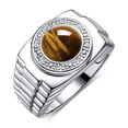 thumbnail image 3 of RYLOS Men's Rings Sterling Silver Ring Cabochon Gemstone & Diamonds Designer Style Tiger Eye Rings For Men Size 9, 3 of 7
