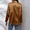 thumbnail image 4 of Christmas Women Satin Silk Blouse Dressy Button Down Fall Long Sleeve Plain Lapel Neck Shirt Casual Loose Tunic Cardigan Tops, 4 of 9