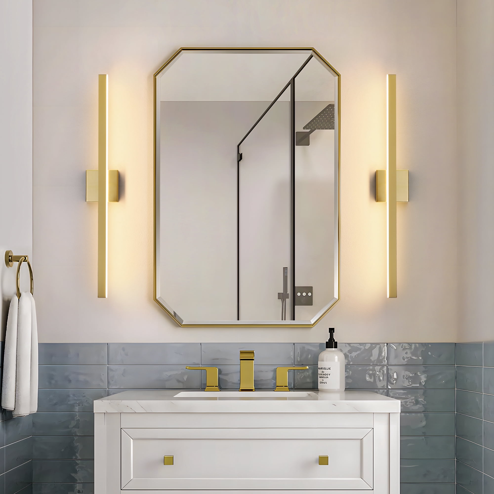 Minimalist Linear LED Modern Lighting Fixtures 32'' Bathroom Gold Vanity Light Dimmable Over Mirror Wall Sconce for Bathroom