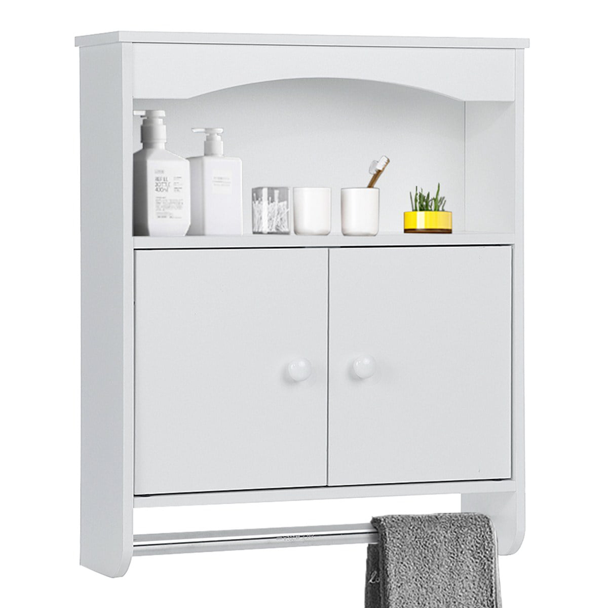 Insma Wooden Bathroom Wall Cabinet with Towel Bar, Bathroom Wall