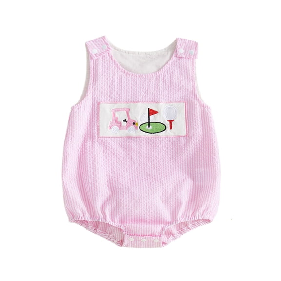 BemeyourBBs Newborn Baby Girl Boy Clothes Golf Outfit Summer Bubble Romper Infant Sleeveless O Neck Golf Court Cart Embroidery Tank Bodysuit Playsuit One Piece