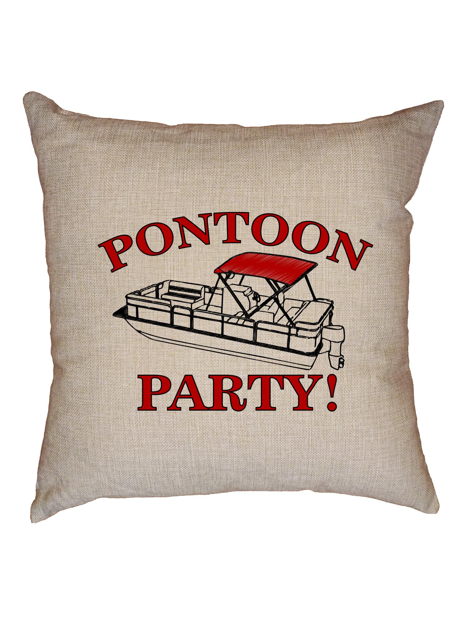 Pontoon Party! Red Pontoon Party Boat on the Water Decorative Linen