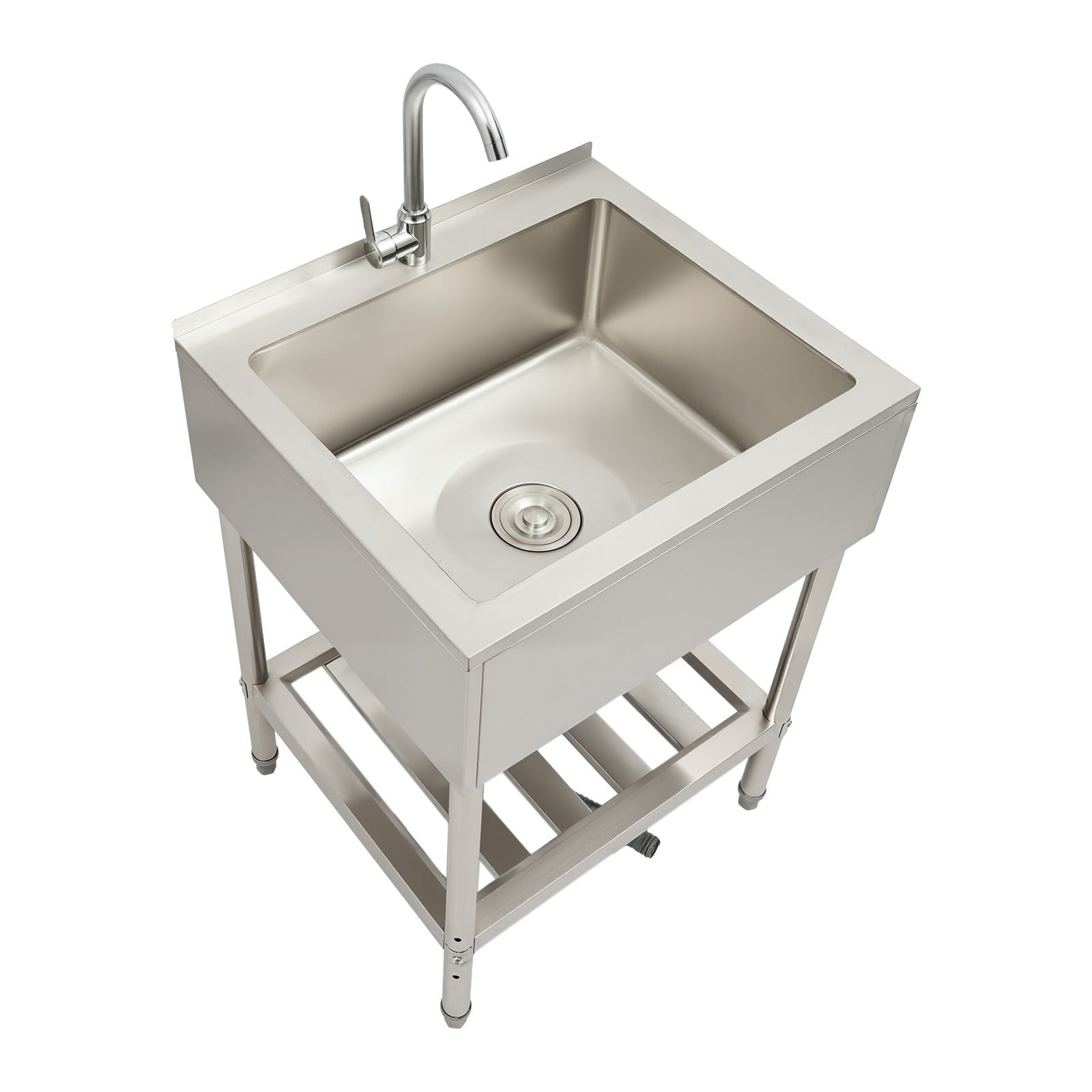 Stainless Steel Utility Sink with Faucet, 25 inch Free Standing Single Bowl Kitchen Sink with Bottom Shelf for Restaurant, Garage, Laundry, Silver