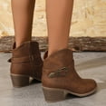 thumbnail image 4 of Rokment Western Cowboy Cowgirl Boots for Women Fashion Vintage Leather Buckles Pointed Toe Chunky High Heel Wide Calf Short Dress Ankle Booties Brown Size 7, 4 of 6