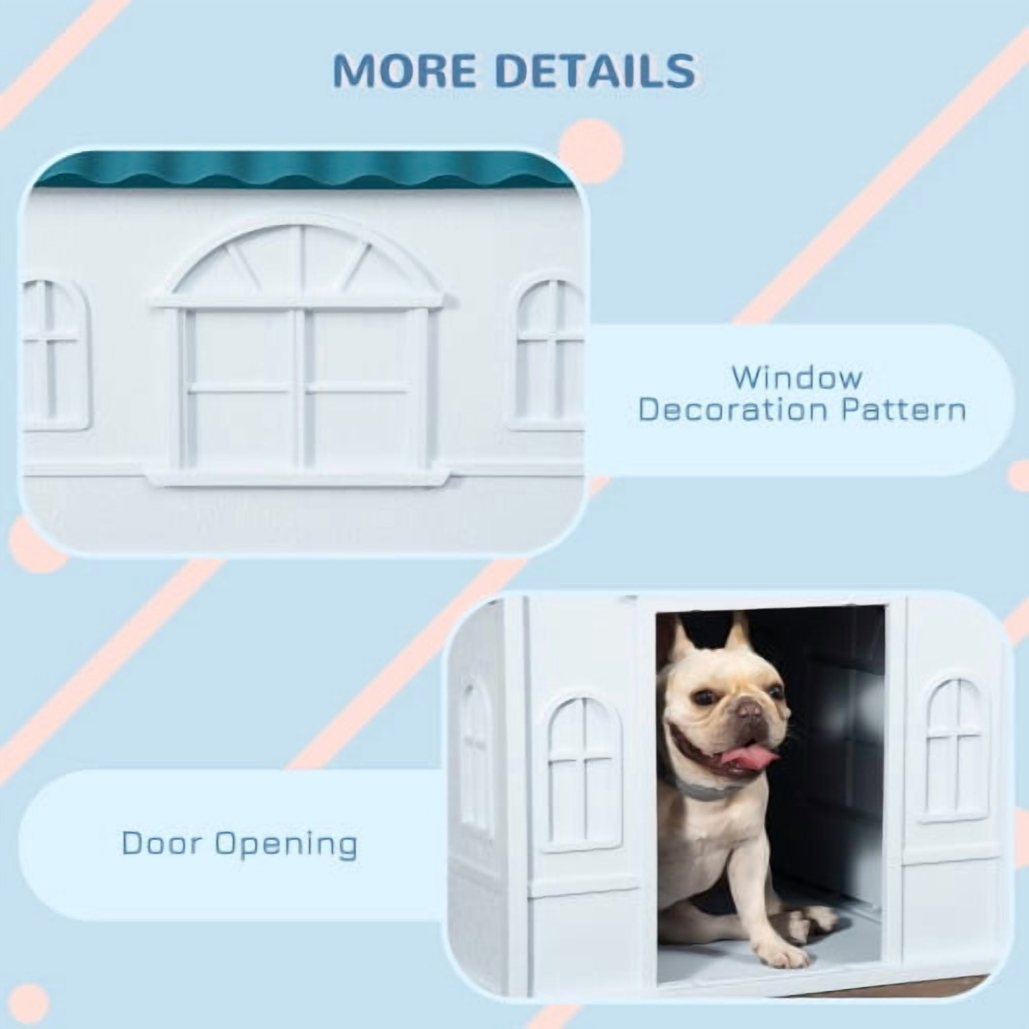 Zateety Waterproof Dog House, Outdoor Puppy Plastic Shelter with Door, Easy Assembly Pet House for Small Medium Dogs up to 44 lbs – Blue