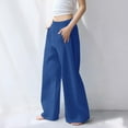 thumbnail image 6 of Wide Leg Sweatpants for Women Mid Waist Drawstring Pocketed Loose Baggy Pants Solid Color Casual Sport Trousers (L, Blue), 6 of 7