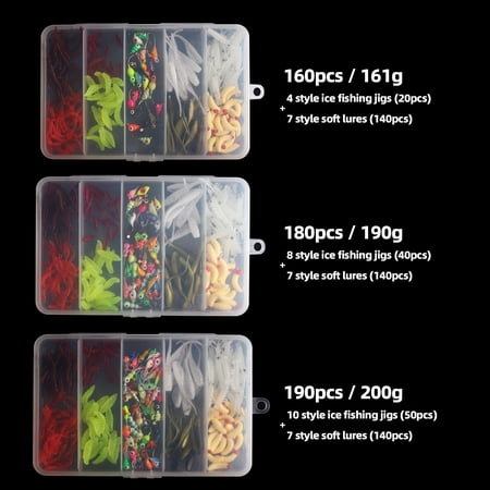 Thalyn Winter Fishing Hook Hook 190pcs Ice Fishing Jigs Ice Fishing Lures Ice Fishing Starter Kit for Walleye Crappie Panfish