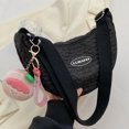 thumbnail image 1 of Bolso bandolera para mujer Bolso de hombro plisado de lona Color sólido con colgante (Negro), 1 of 8