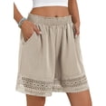 thumbnail image 3 of Women'S Casual Elastic Waist Lounge Shorts Comfy Lace Trim Summer Beach Linen Ruffle Shorts Apricot Color M, 3 of 9