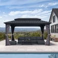 thumbnail image 3 of PURPLE LEAF 8' X 14' Permanent Hardtop Gazebo Aluminum Frame Patio Gazebo with Galvanized Steel Double Vented Roof Includes Removable Curtains and Netting with Hooks for Garden Lawns Backyard Grey, 3 of 8