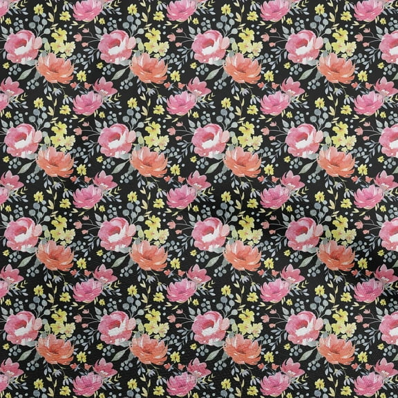 oneOone Polyester Lycra Black Fabric Florals Quilting Supplies Print Sewing Fabric By The Yard 56 Inch Wide