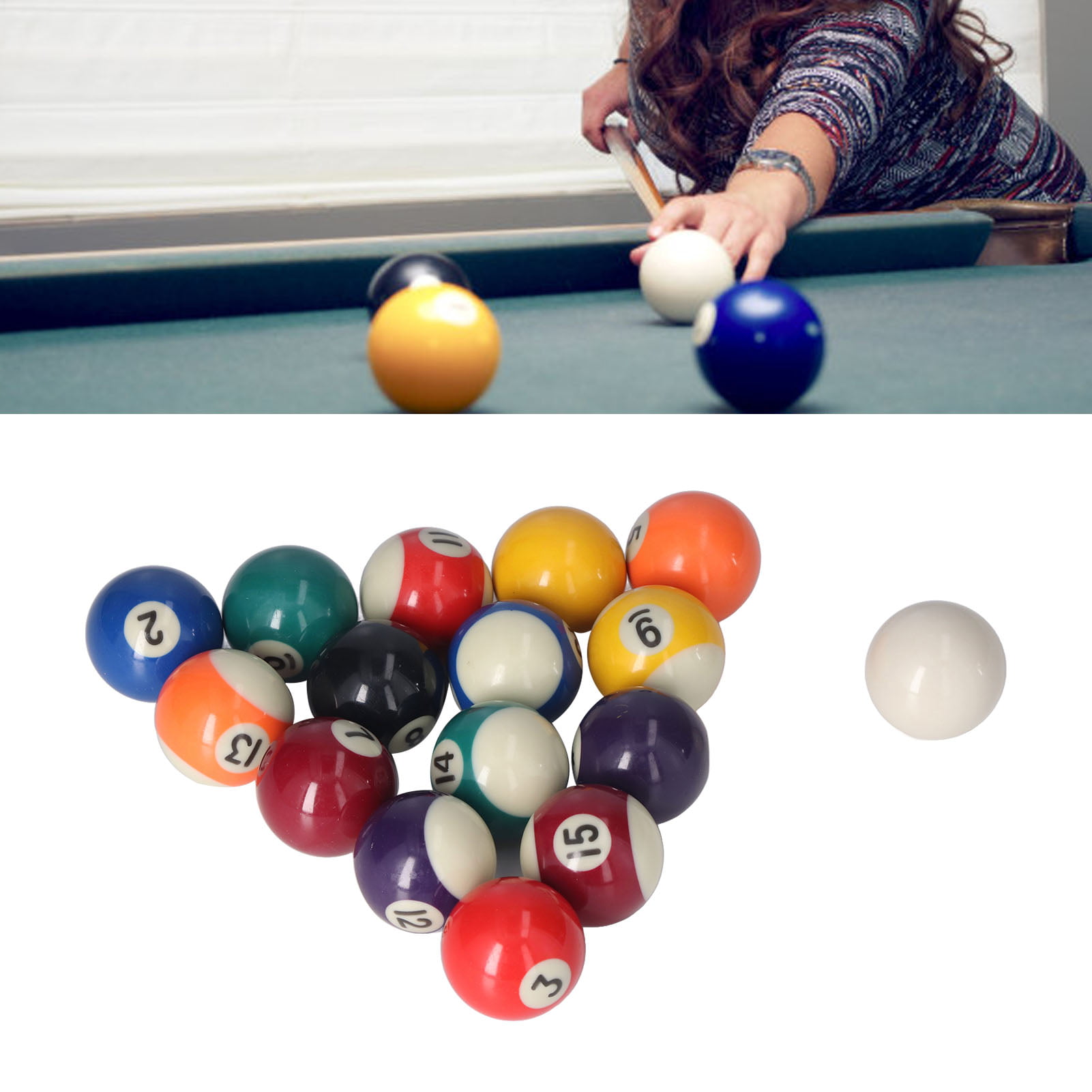  Upgrade Billiard Balls Set, 1.5 Inch Mini Size for 6 Feet Pool  Table 1-1/2 Pool Balls Set American Style, Complete 16 Balls : Sports &  Outdoors