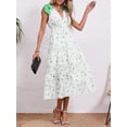 thumbnail image 2 of Vestido largo Wenrine de verano con estampado floral y cuello en V, sin mangas, verde, 2 of 6