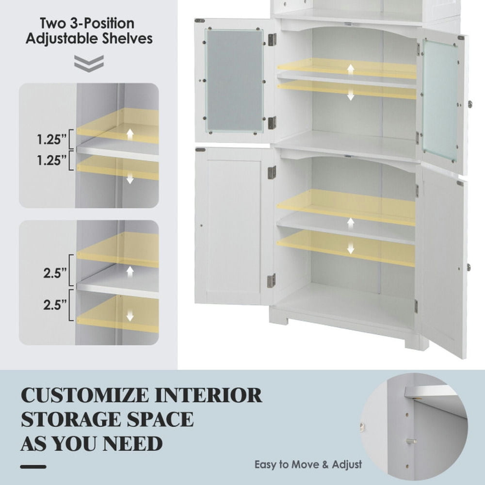 Finihen Bathroom Storage Cabinet, Bathroom Floor Cabinet, 6-Tier Freestanding Bathroom Cabinet with 2 Open Compartments and Adjustable Shelves, for Bathroom, Living Room, Bedroom, Kitchen, White Finihen Bathroom Storage Cabinet, Bathroom Floor Cabinet, 6-Tier Freestanding Bathroom Cabinet with 2 Open Compartments and Adjustable Shelves, for Bathroom, Living Room, Bedroom, Kitchen, White