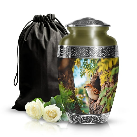 SABURIAL Sparrows Urn - Cremation Funeral Memorial Urns for Human Ashes - Adult Urn for Dad Ash - Decorative Handcrafted Urns for Ash - 10 Inch - Large with Velvet Bag