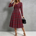 thumbnail image 4 of GUACER Plaid Fall Midi Dresses for Women High Waist Crewneck Long Sleeve A-Line Swing Dress for Work Casual, 4 of 6