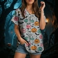 thumbnail image 4 of YDFCWXW Womens Halloween Shirt Button Down Halloween Graphics Print V Neck Short Sleeve Top (Grey, L), 4 of 7