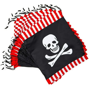 Pirate Skull Drawstring Party Favor Bags for Kids (10 x 12 in, 12 Pack)
