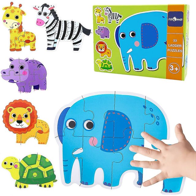 Rompecabezas para niños pequeños de 2, 3, 4 y 5 años, rompecabezas de animales de safari para principiantes, regalos educativos para niñas y niños de Flyingseeds, 6