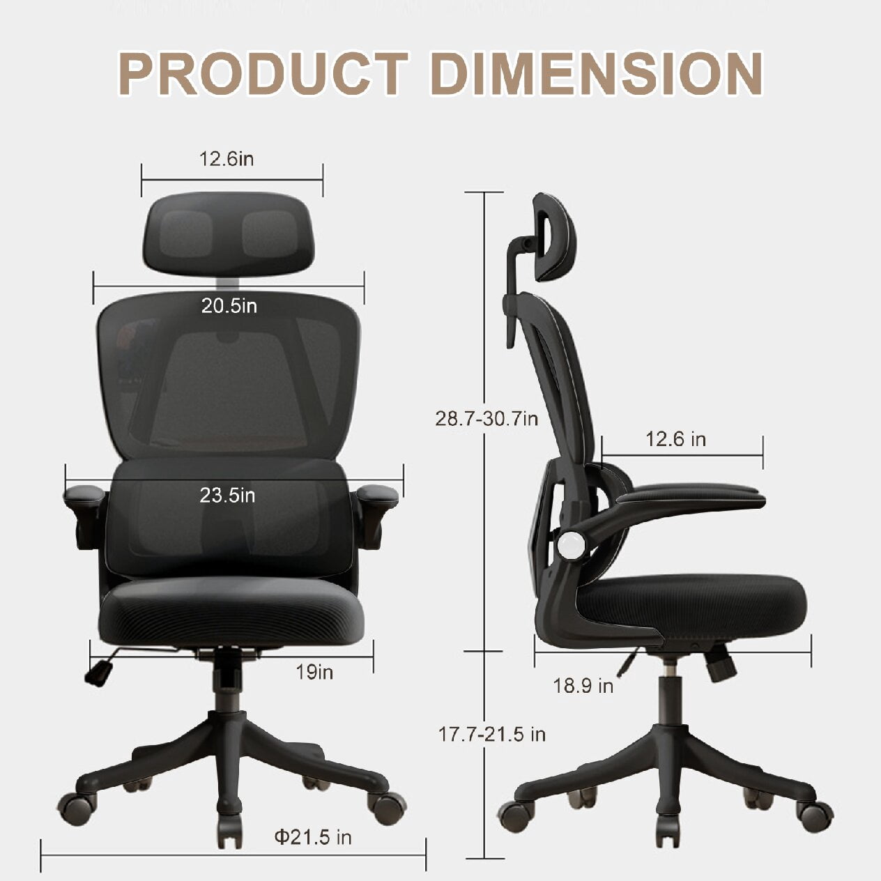Office Chair High Back Ergonomic Computer Office Chair with Lumbar Support Adjustable Headrest 3D Armrest and Lumbar Support for Swivel Mesh Chair for Work, Study, Gaming