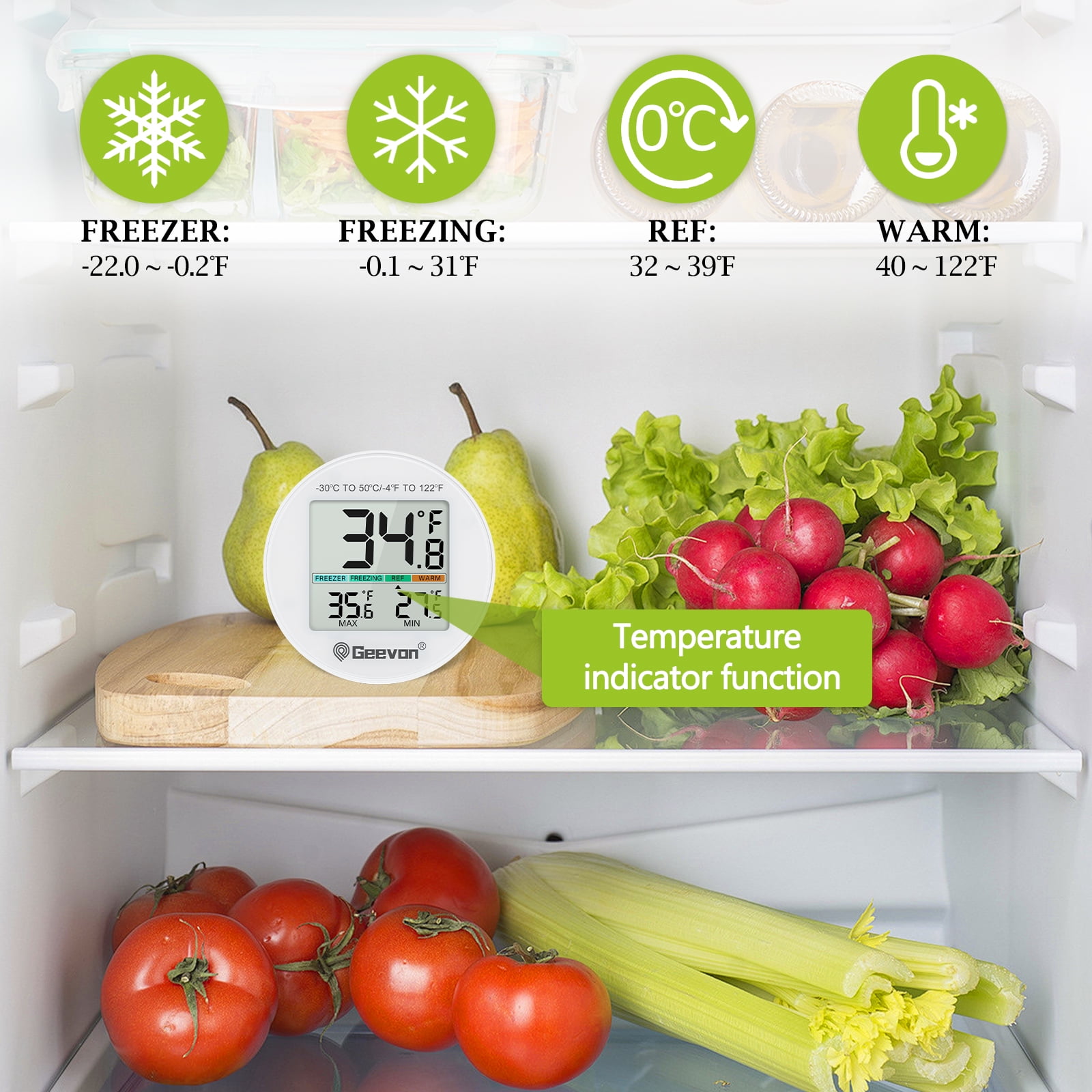Geevon Small Digital Refrigerator Thermometer 3 Pack, IP65 Waterproof Max/Min Record Function with LCD Screen, Stand and Magnetic Back, for Fridge, Freezer Scenarios(Battery Included)