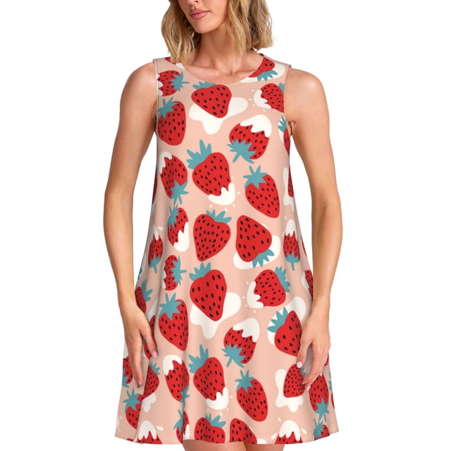 Disketp Red Strawberry para Vestido sin Mangas para Mujeres, Vestidos de Verano para Mujeres, Casual y Holgado para la Playa