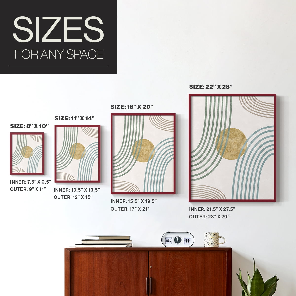Modern Flow in Red Solid Wood 8 x 10 Framed Print