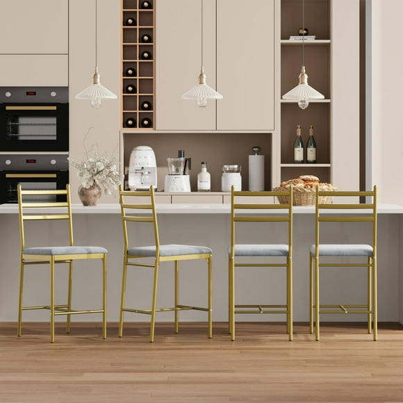 Yeshouse Taburetes de bar con altura de mostrador y respaldo y reposapiés: sillas de bar modernas tapizadas, taburetes de isla de cocina con estructura de metal para mostrador, bar y hogar