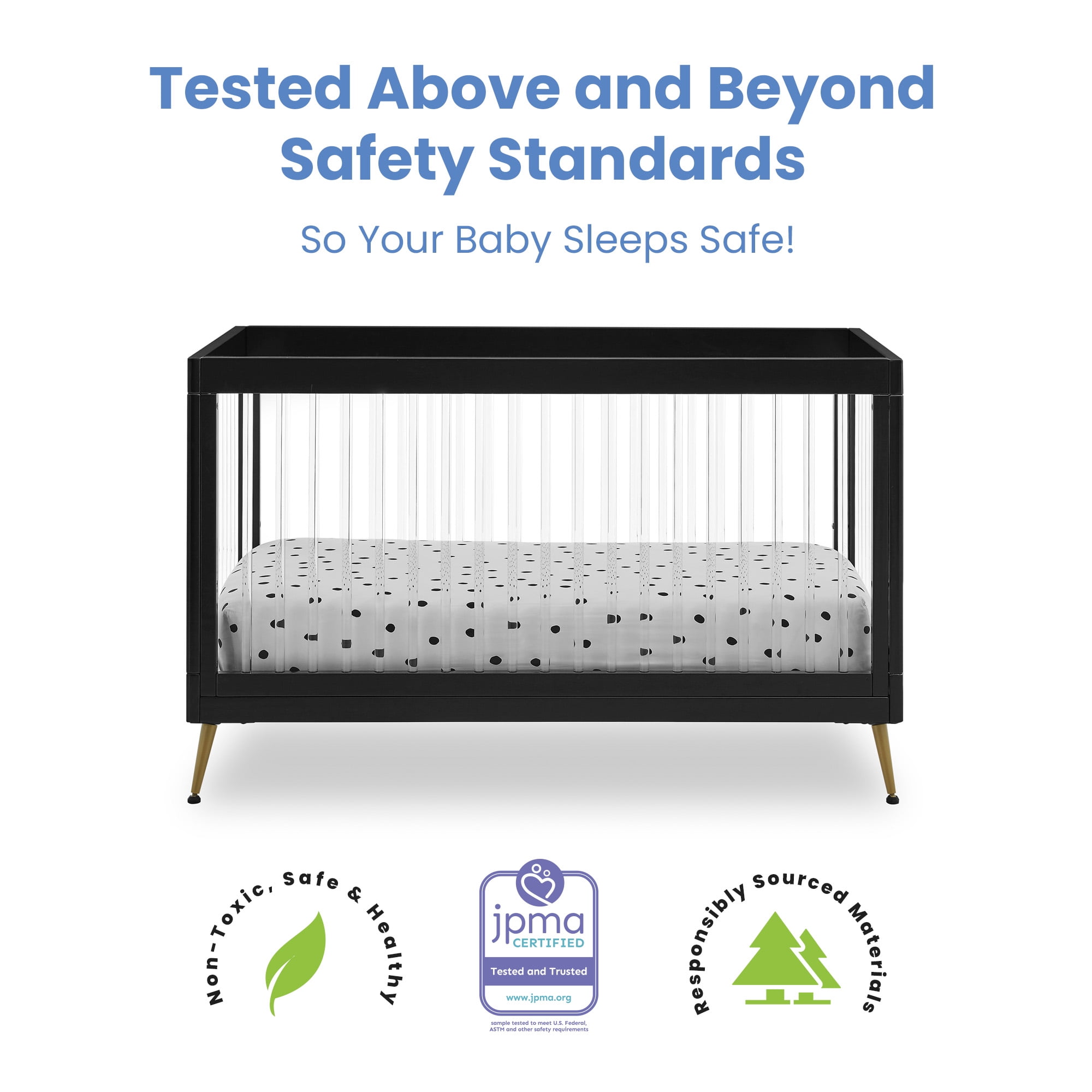 Delta Children Sloane 4-in-1 Acrylic Convertible Crib - Greenguard Gold Certified, Black/Bronze